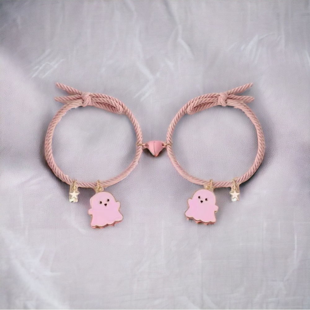 2pcs Cute Cartoon‎ Pink Ghost Bracelet Set Hand Rope With Magnetic Suction